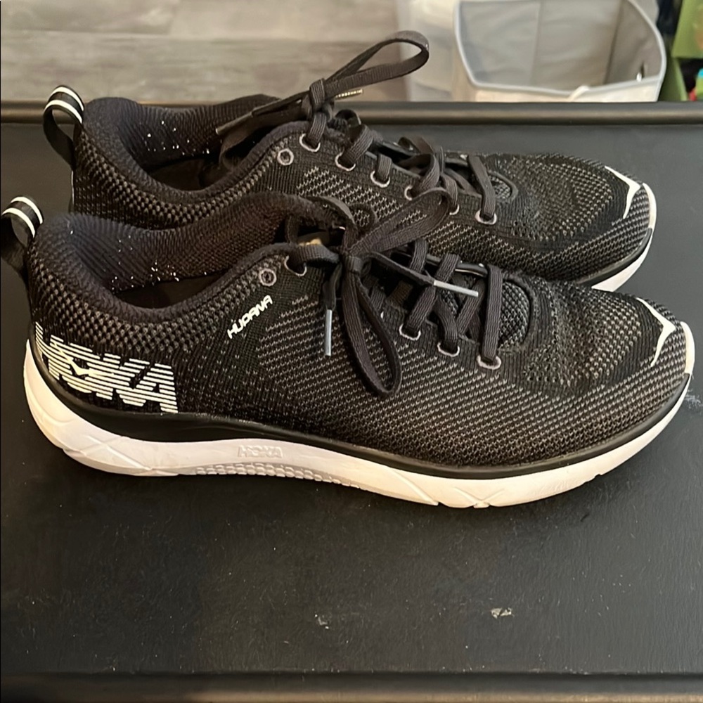 Hoka Black and White Athletic Shoes